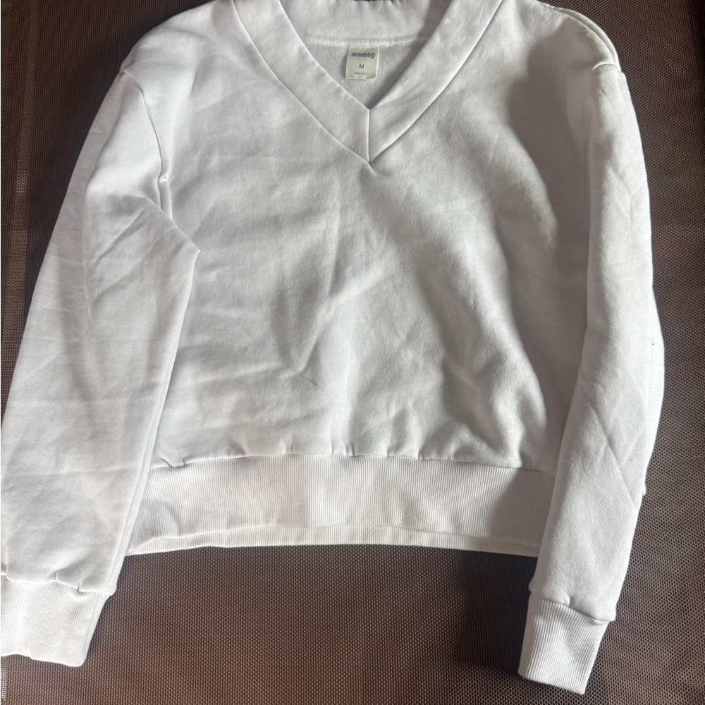 White V-Neck Women's Sweatshirt medium